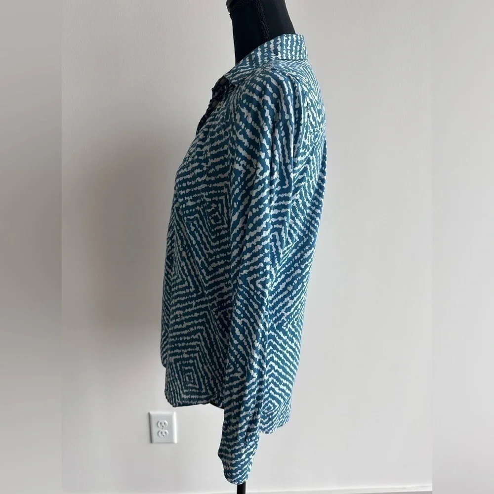 J.Crew Teal Patterned Half Button-up